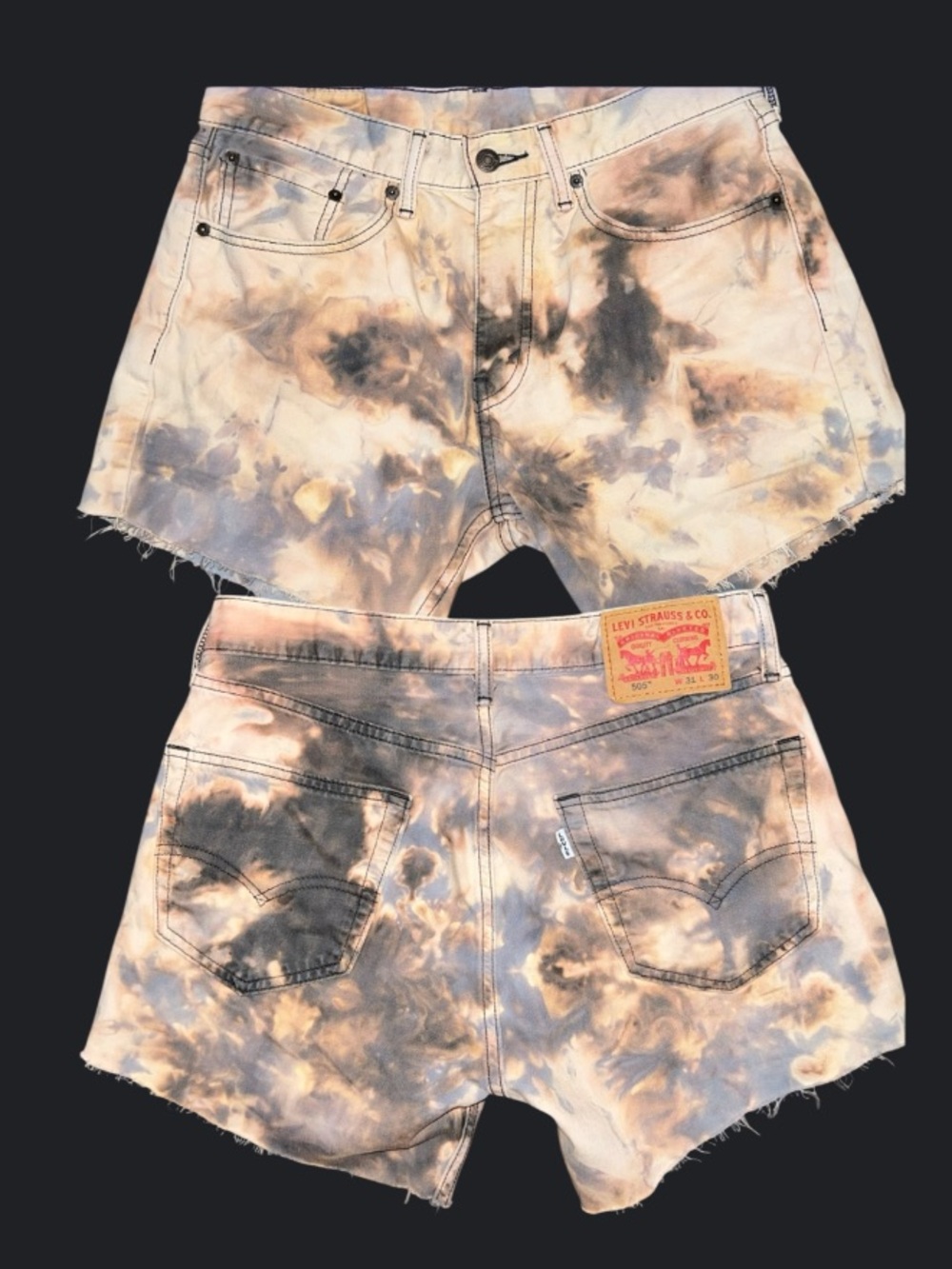 Levi's 505 90s Grunge Cut Off Denim Shorts Gray & Cream Acid Wash Size 28/29
